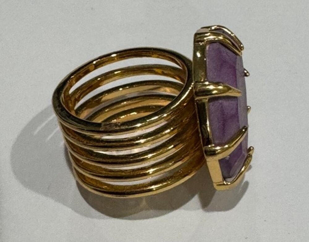Vince Camuto Gold 5 Row Purple Stone Ring Costume Jewelry - Size 7